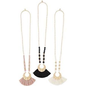 ☆ NWT mud pie beaded tassel statement necklace cream and black set of two  ☆